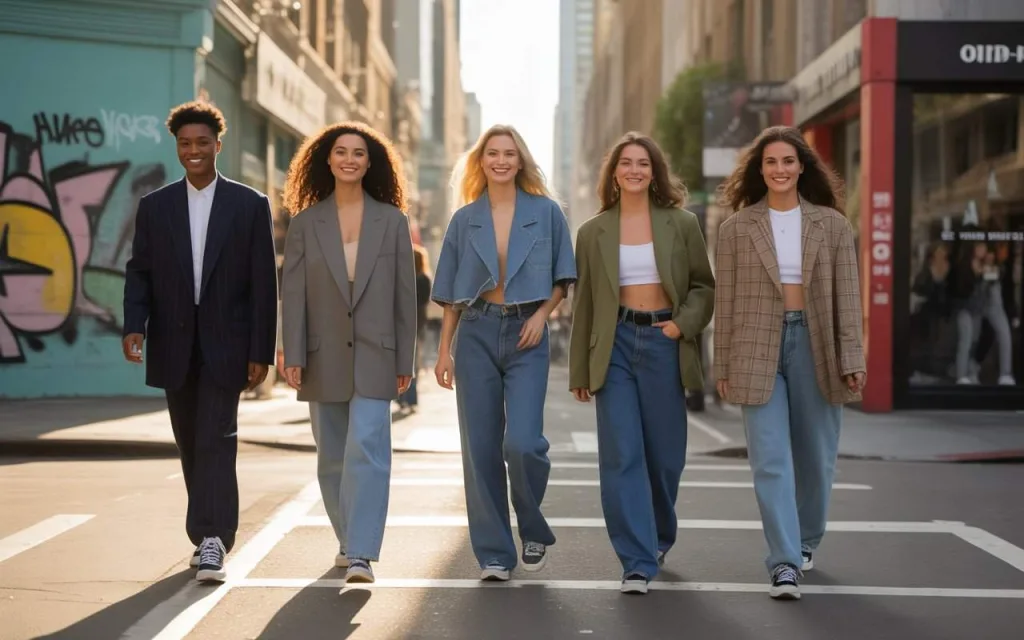 Diverse models showcasing 2025 street style fashion trends and sustainable clothing inspired by AreYouFashion.com