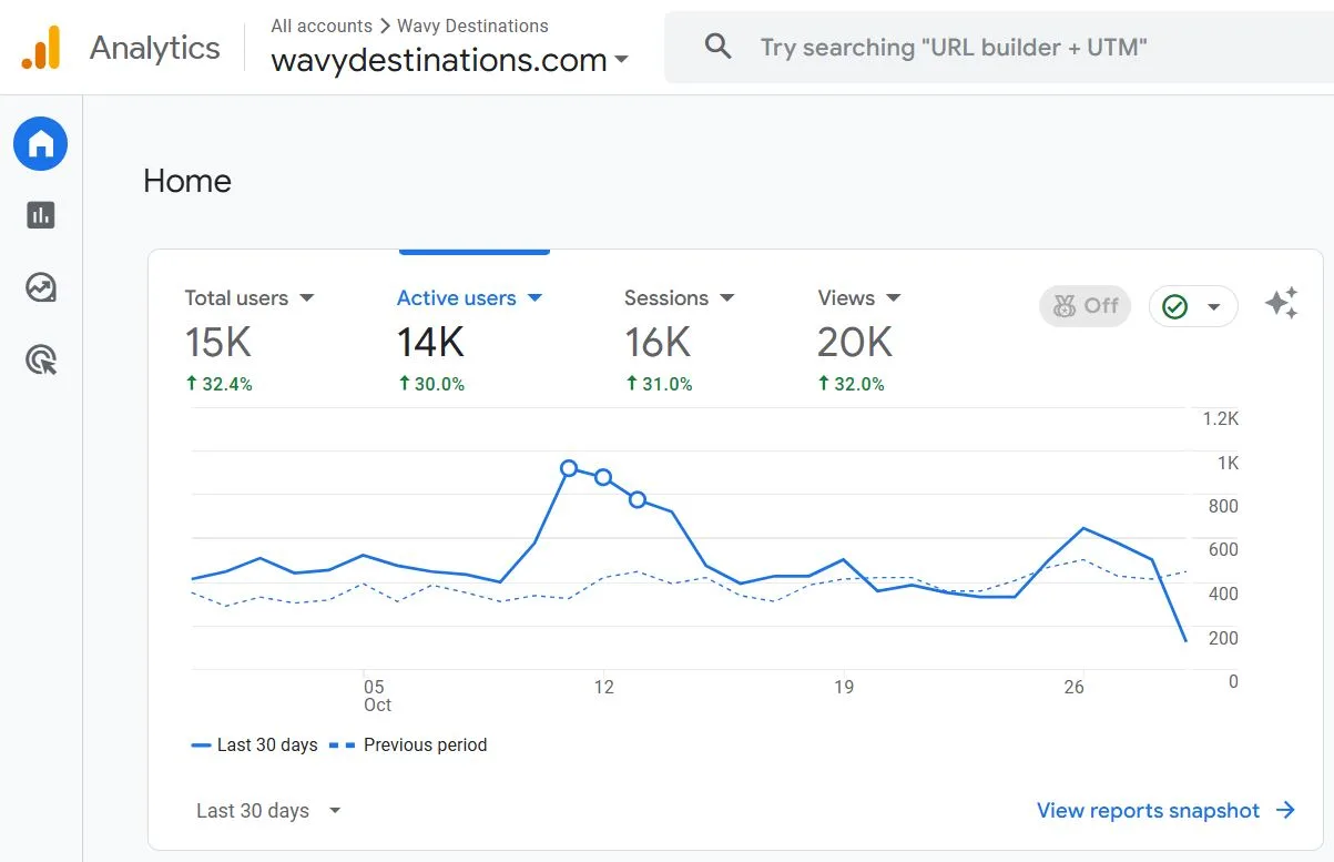 Wavydestinations Google analytics report