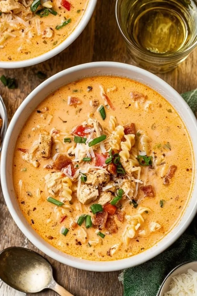 Creamy Parmesan Cajun Chicken Pasta Soup