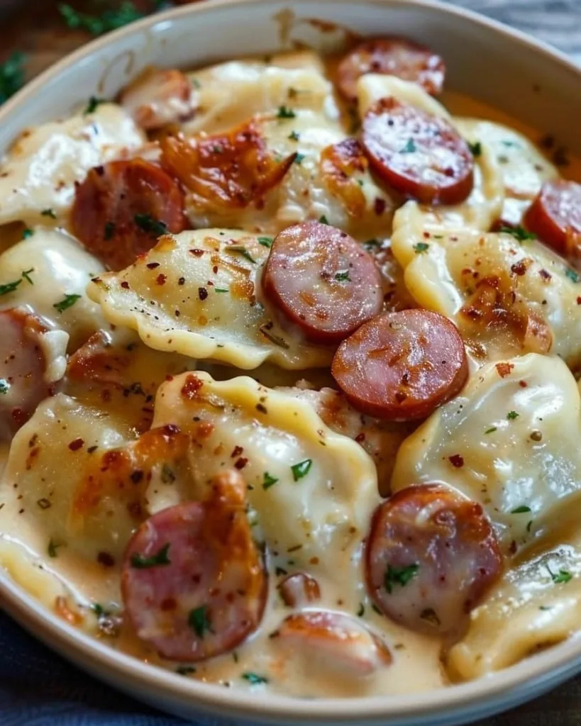 Crockpot Pierogi Casserole with Kielbasa