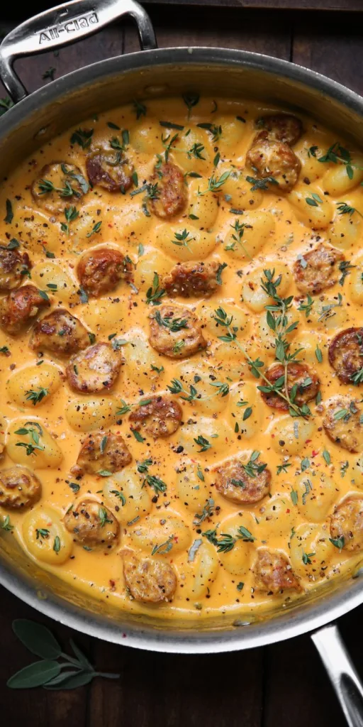 Creamy Butternut Squash Gnocchi with Sausage Thyme and Sage Recipe