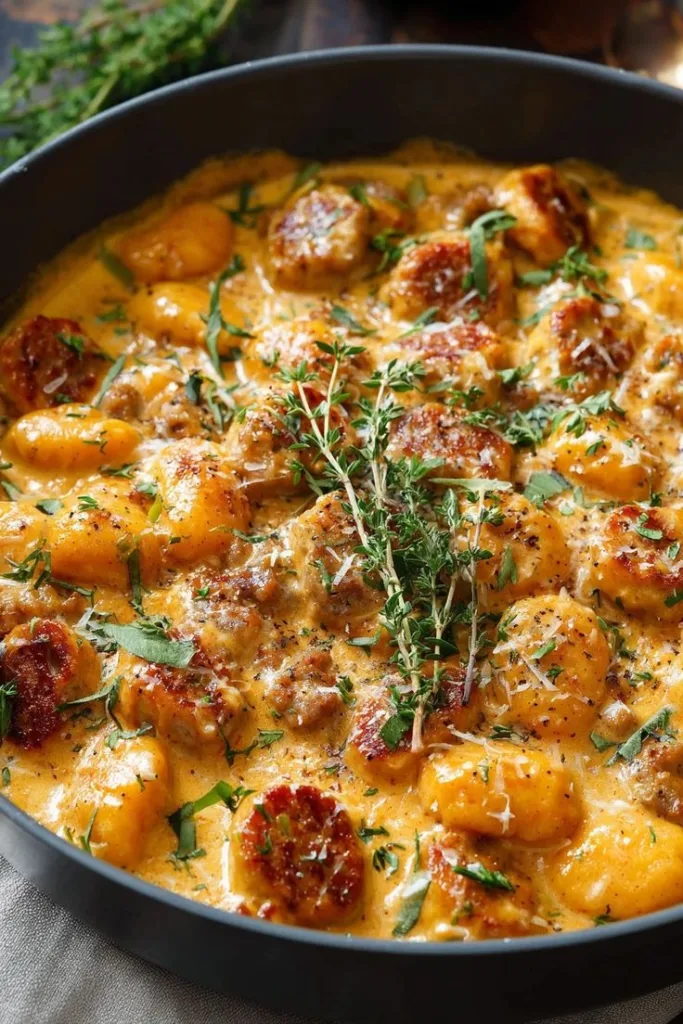 Creamy Butternut Squash Gnocchi with Sausage Thyme and Sage Recipe