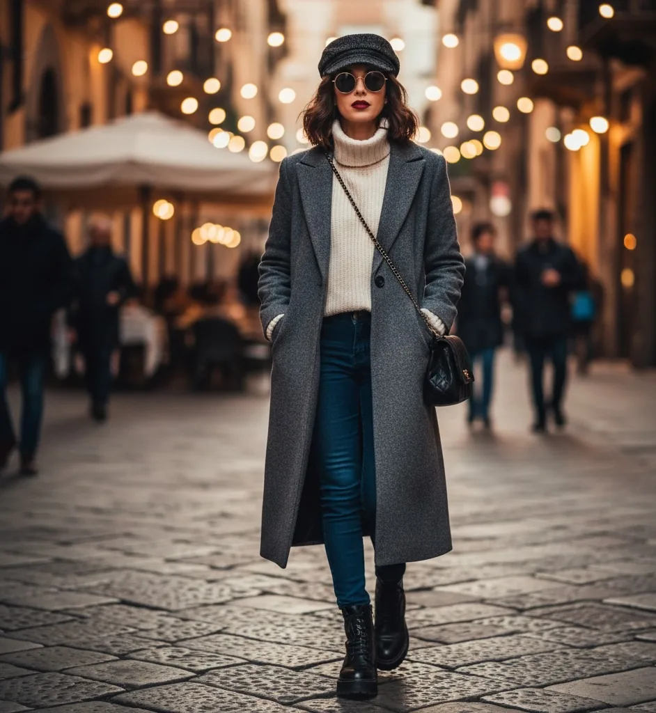 Baker Boy Cap, Skinny Jeans, and Platform Boots