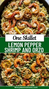 One Skillet Lemon Pepper Shrimp and Orzo