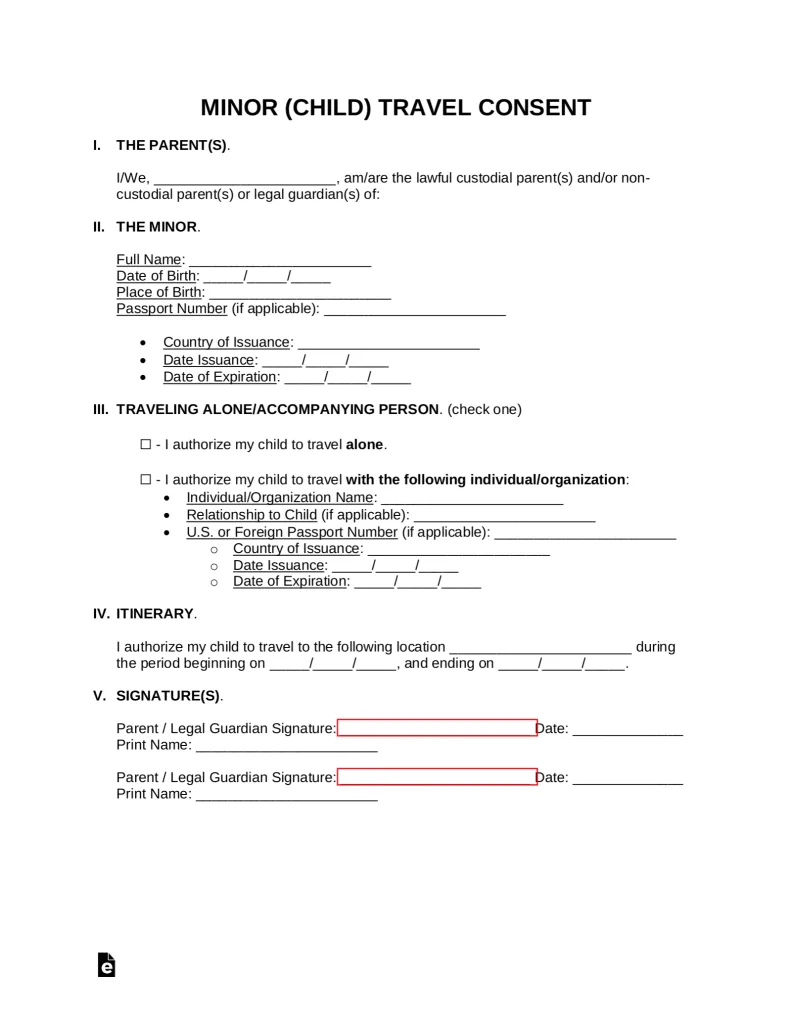 Free Child Travel Consent Form Template