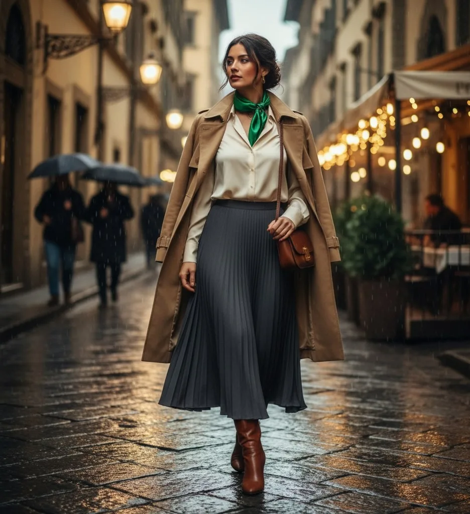 Turtleneck + Wool Skirt + Beret