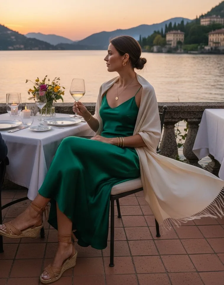 Silk Slip Dress + Light Shawl