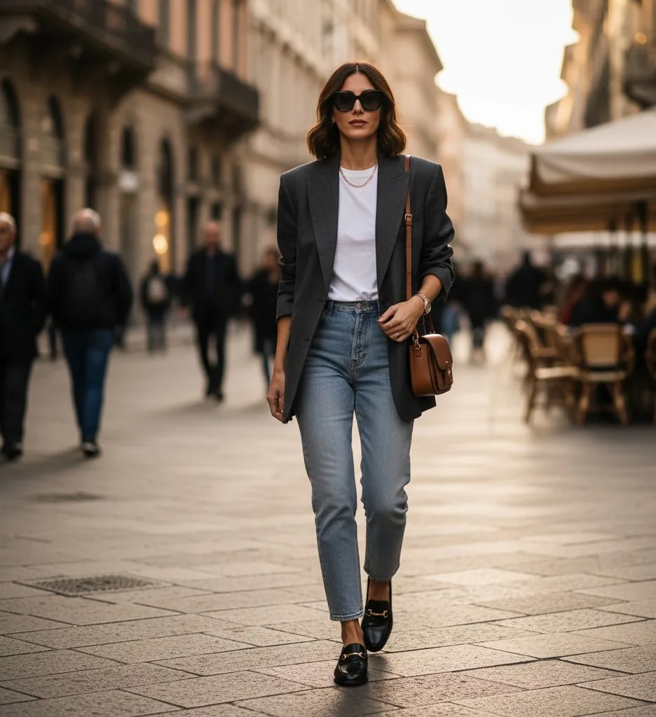 Street Sophistication: Oversized Blazer, White Tee & Cropped Jeans