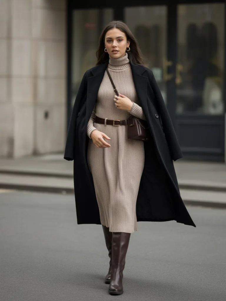 Turtleneck Dress and Boots for Effortless Elegance