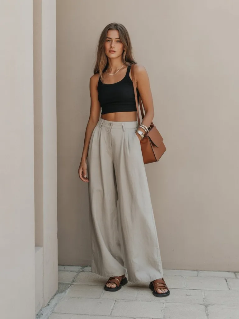 Wide Leg Linen Pants with a Fitted Top