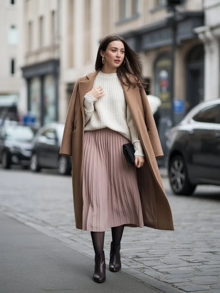 10 Rome Italy Outfit Winter: Stay Stylish and Warm in the Eternal City 4 Layered Sweater with Midi Skirt