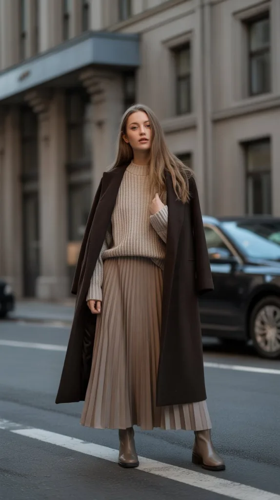 10 Rome Italy Outfit Winter: Stay Stylish and Warm in the Eternal City 9 Long Coat with Sweater and Maxi Skirt