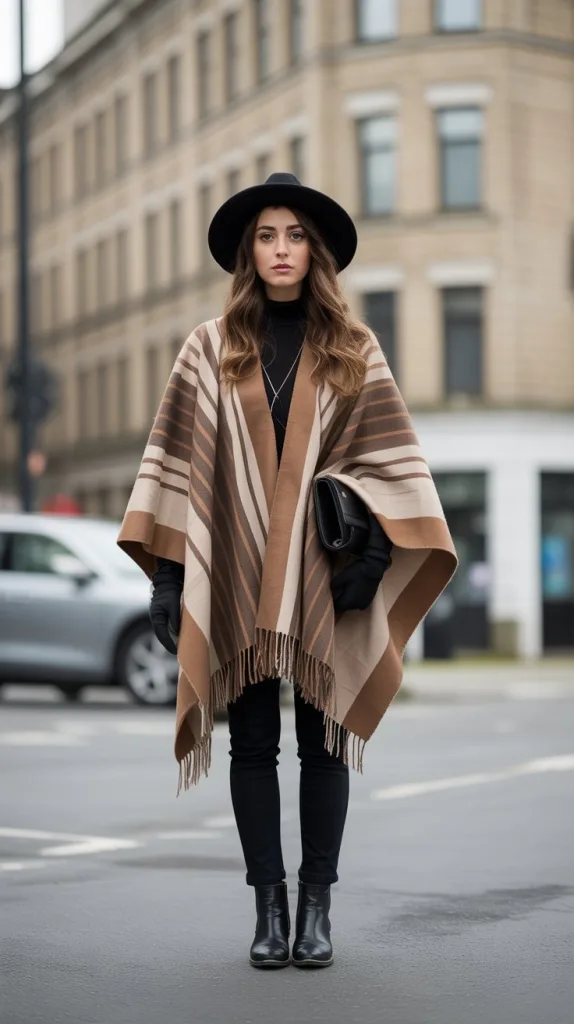 10 Rome Italy Outfit Winter: Stay Stylish and Warm in the Eternal City 11 Poncho or Cape with Slim Pants
