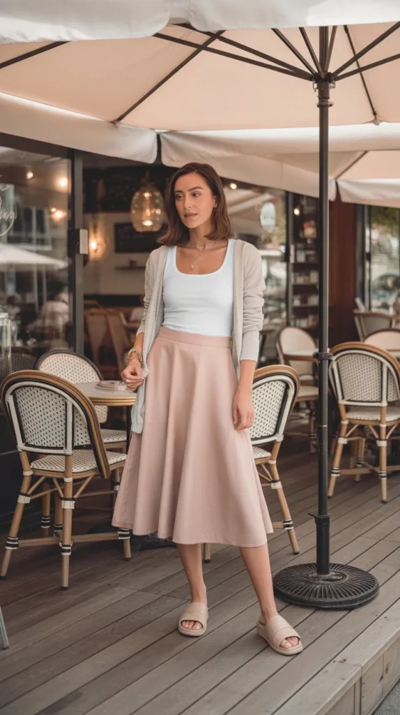 Casual Midi Skirt with Fitted Top