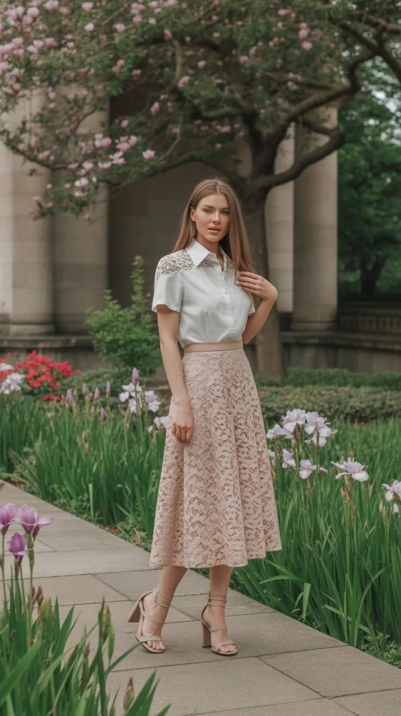 Midi Skirt and Short-Sleeve Blouse