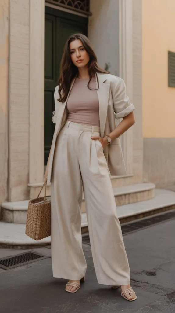 Wide-Leg Linen Trousers & Fitted Top