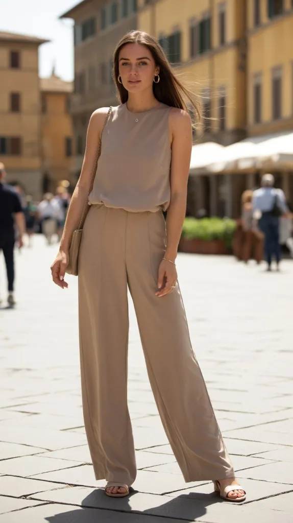 Sleeveless Jumpsuit with Wide Leg Pants