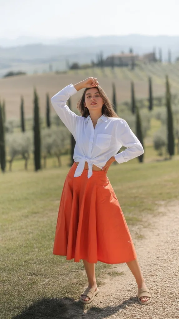 Midi Skirt + Button-Up Shirt