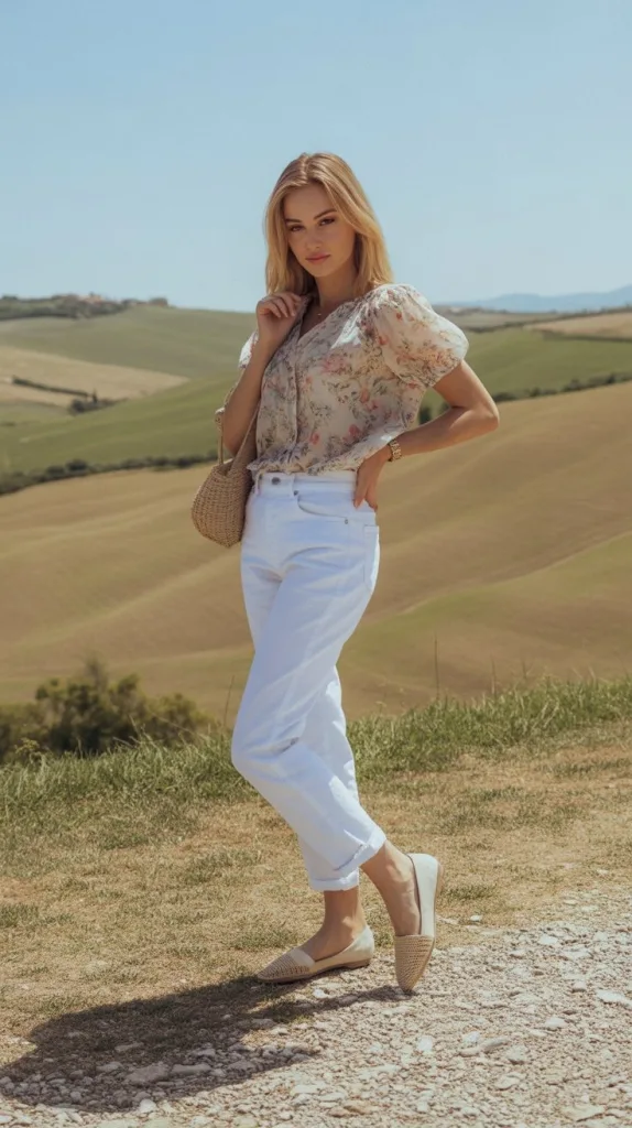 White Jeans + Floral Blouse