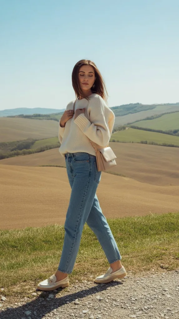 Knit Sweater + Straight-Leg Jeans