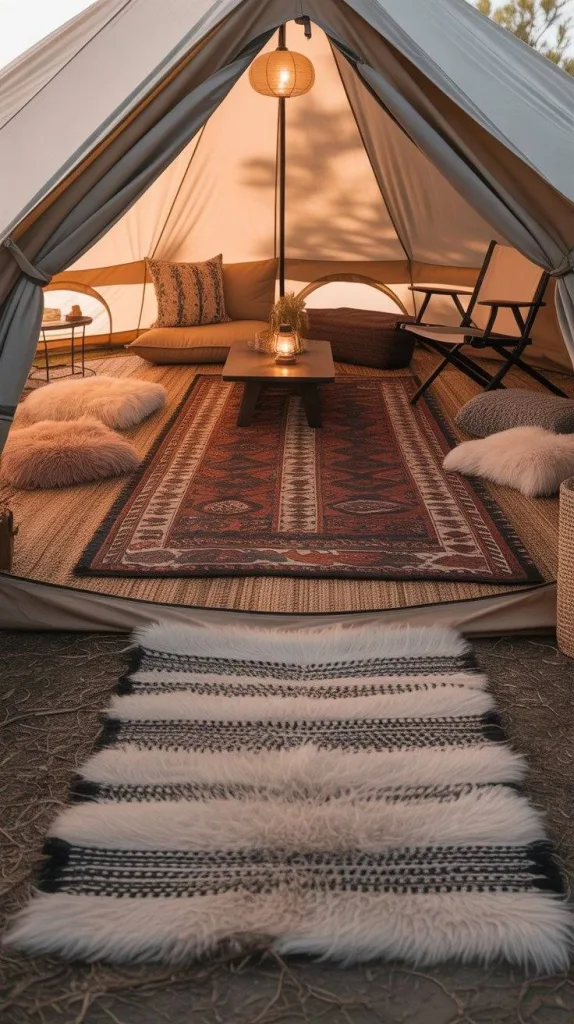 Luxury Camping: 10 Dreamy Setups for a Premium Camping Escape 5 Add Soft Rugs and Carpets