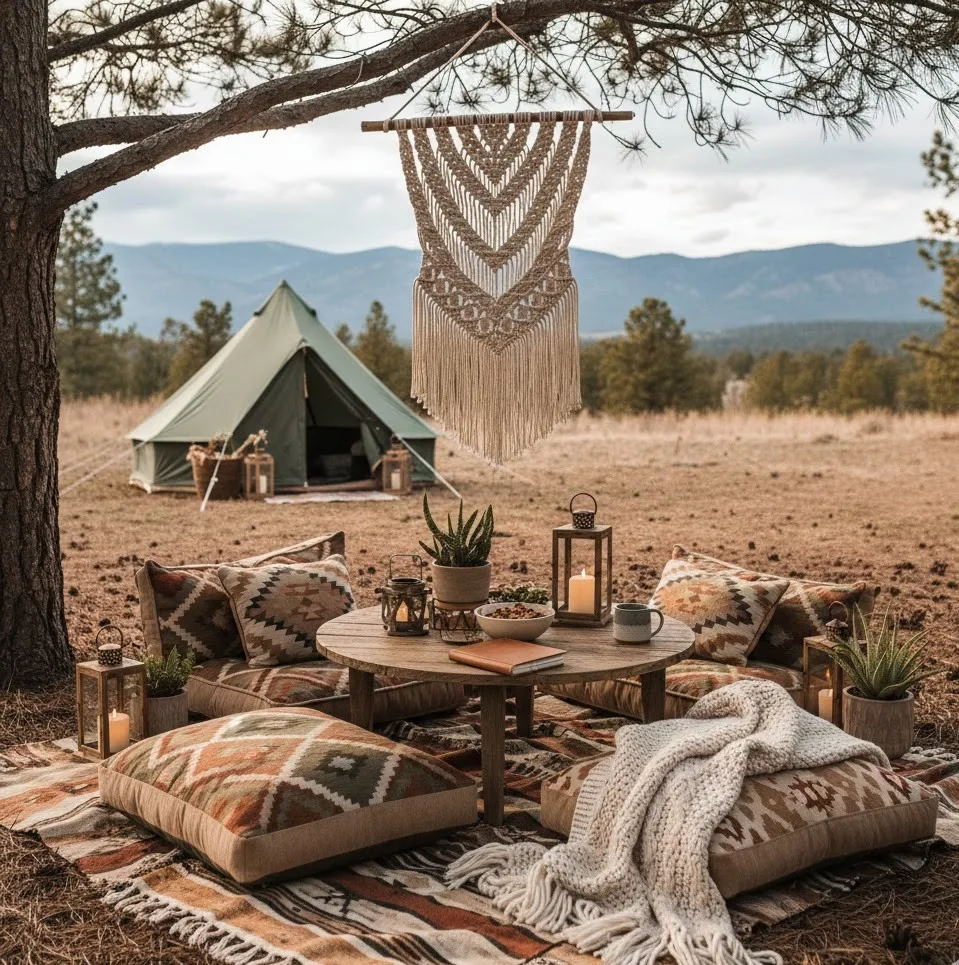 Boho Blanket & Pillow Lounge Area