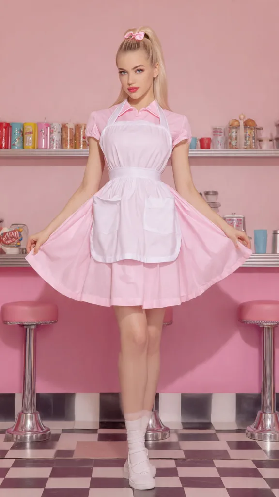 The Classic 1950s Neon Rockabilly Diner Waitress Outfit Restaurants