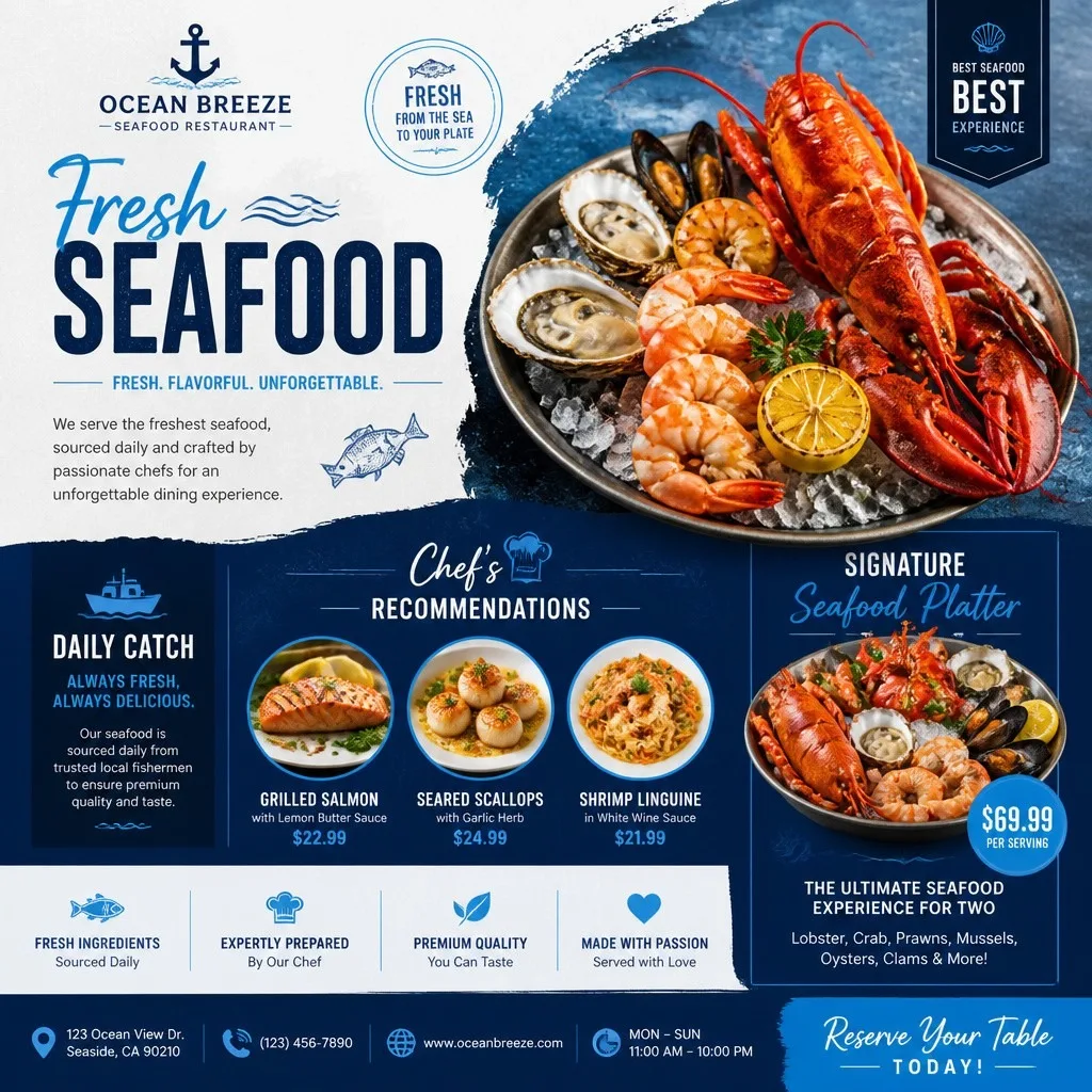 10 Restaurants Flyer Design Ideas That Attract More Customers 5 Modern Seafood Restaurants Flyer Design