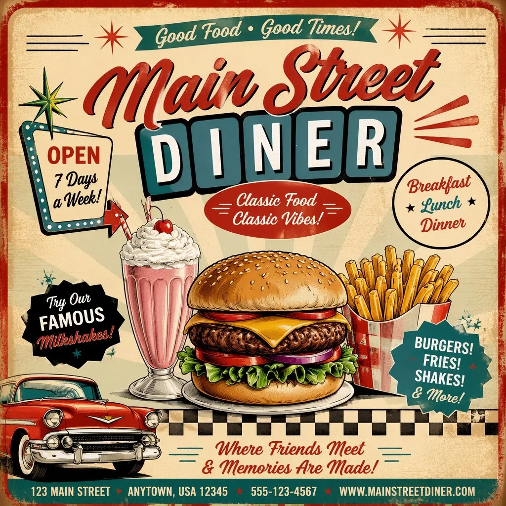 10 Restaurants Flyer Design Ideas That Attract More Customers 6 Vintage Diner Restaurants Flyer Design