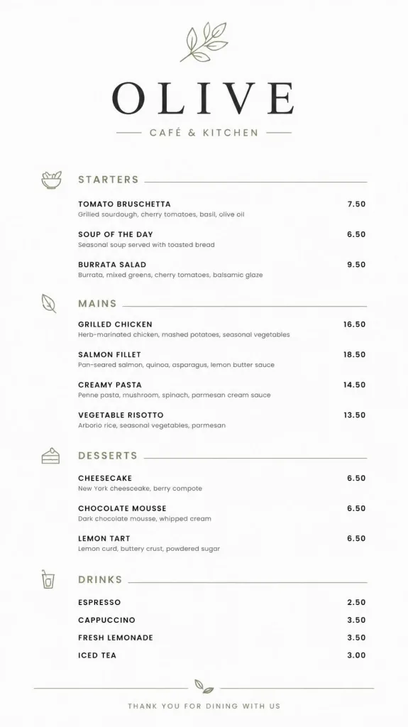Minimalist Restaurants Menu Design