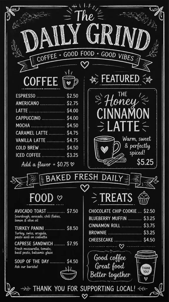 Chalkboard Style Menu
