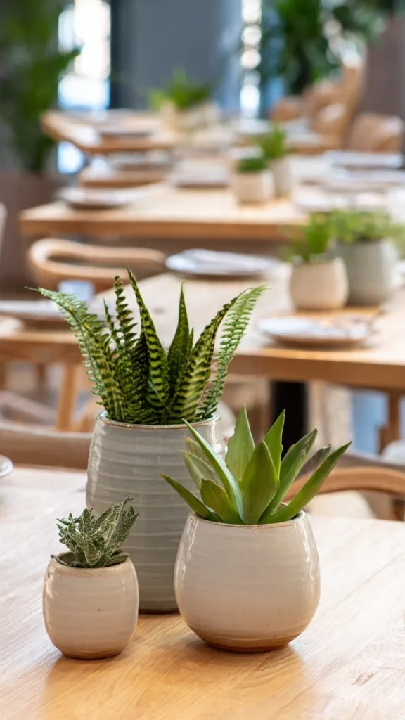 10 Plants in Restaurants with Stunning Green Interior Ideas 5 Tabletop Mini Plant Displays