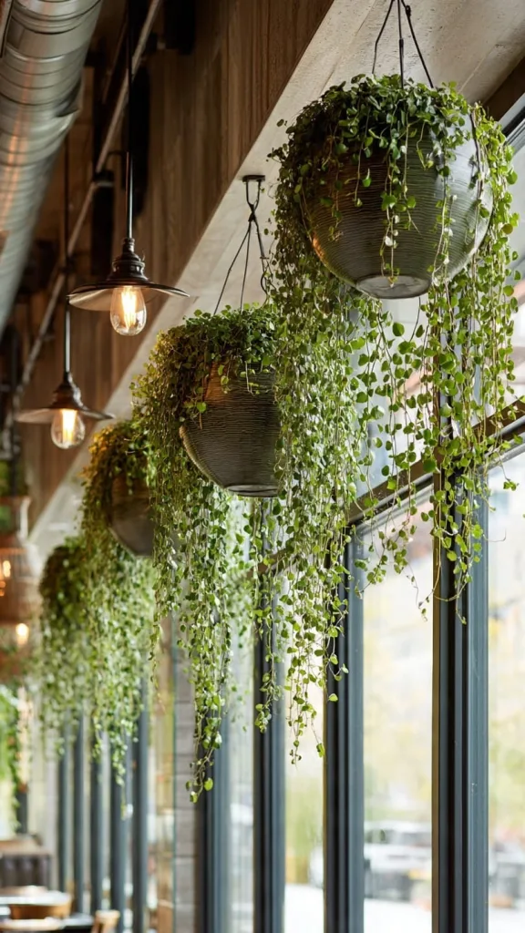 10 Plants in Restaurants with Stunning Green Interior Ideas 9 Elegant Hanging Planters