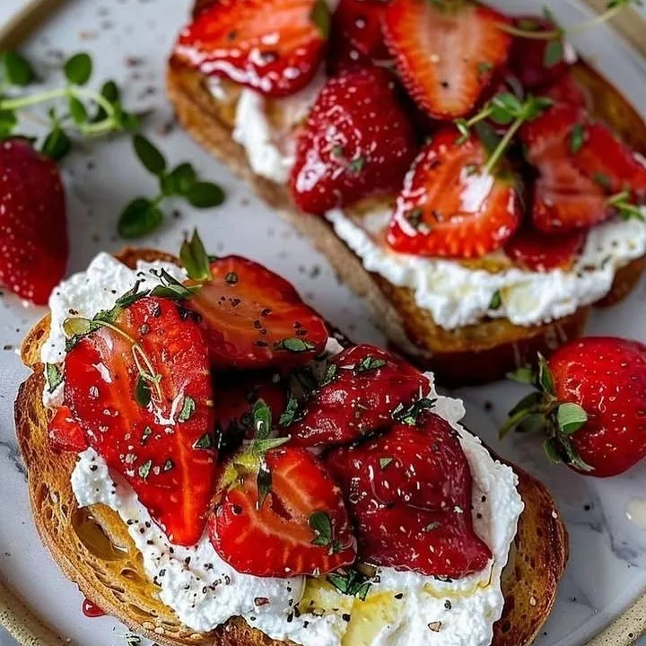Roasted Strawberry Whipped Ricotta Toast