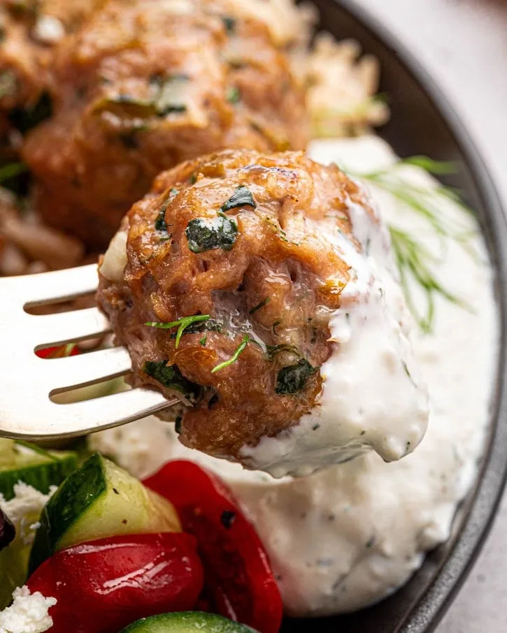 Greek Turkey Meatballs with Lemon Herb Rice Recipe 3 Greek Turkey Meatballs with Lemon Herb Rice