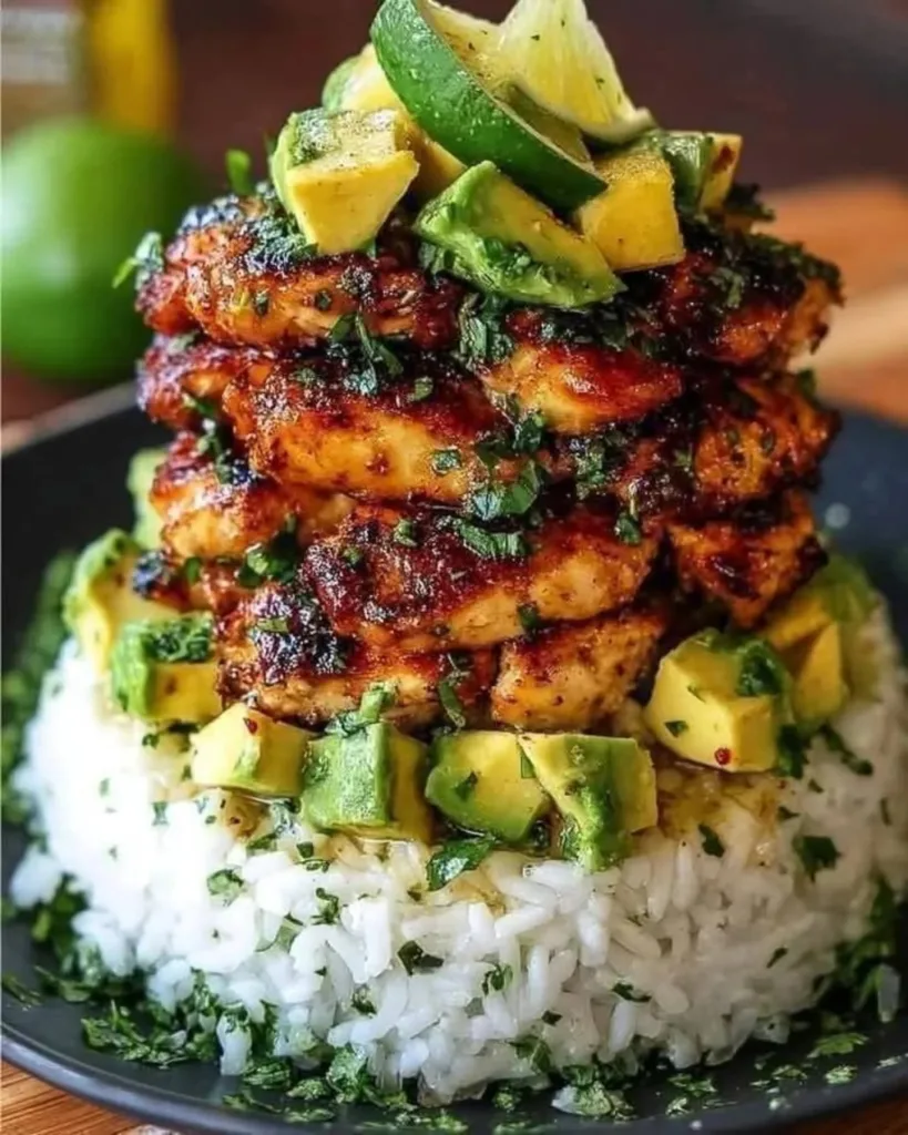Honey Lime Chicken Avocado Rice Stack Recipe 1 Honey Lime Chicken Avocado Rice Stack