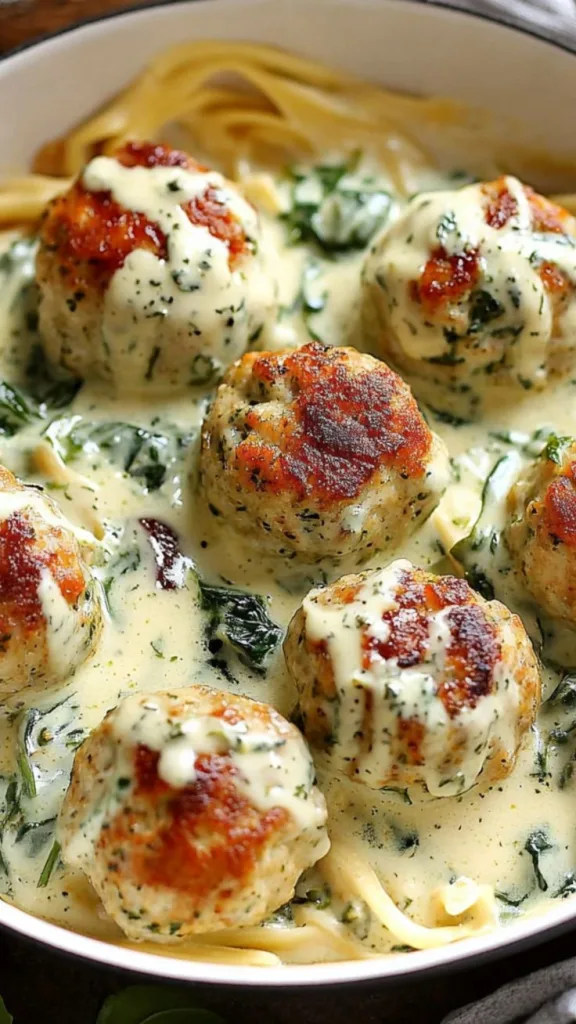 Chicken Ricotta Meatballs with Spinach Alfredo Recipe 1 Chicken Ricotta Meatballs with Spinach Alfredo