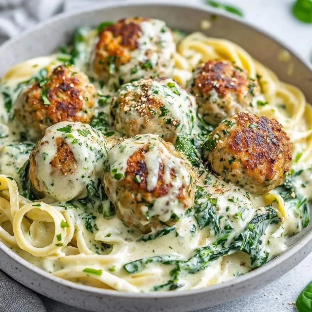 Chicken Ricotta Meatballs with Spinach Alfredo Recipe 2 Chicken Ricotta Meatballs with Spinach Alfredo