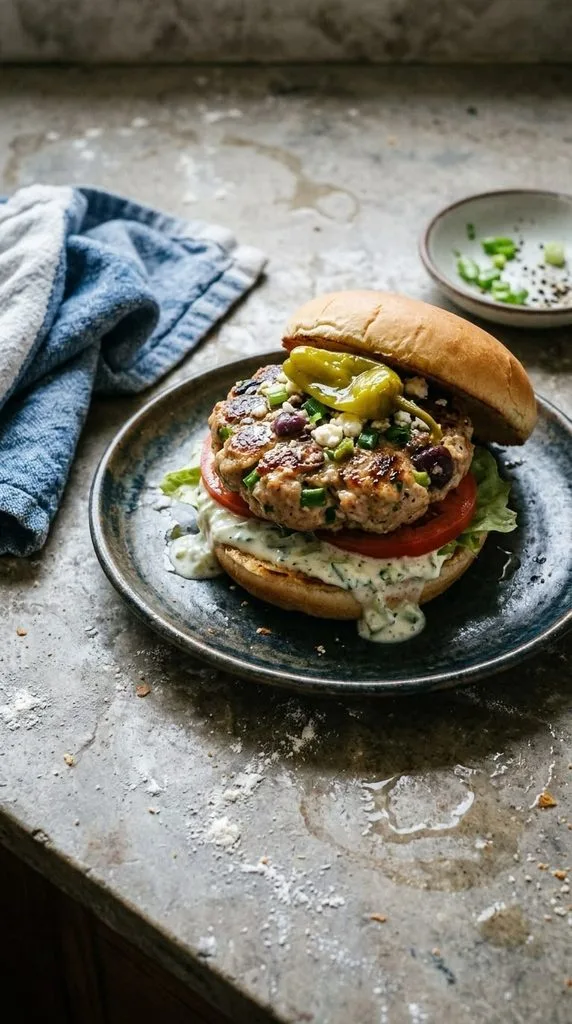 Greek Chicken Burgers with Tzatziki Recipe 2 Greek Chicken Burgers with Tzatziki