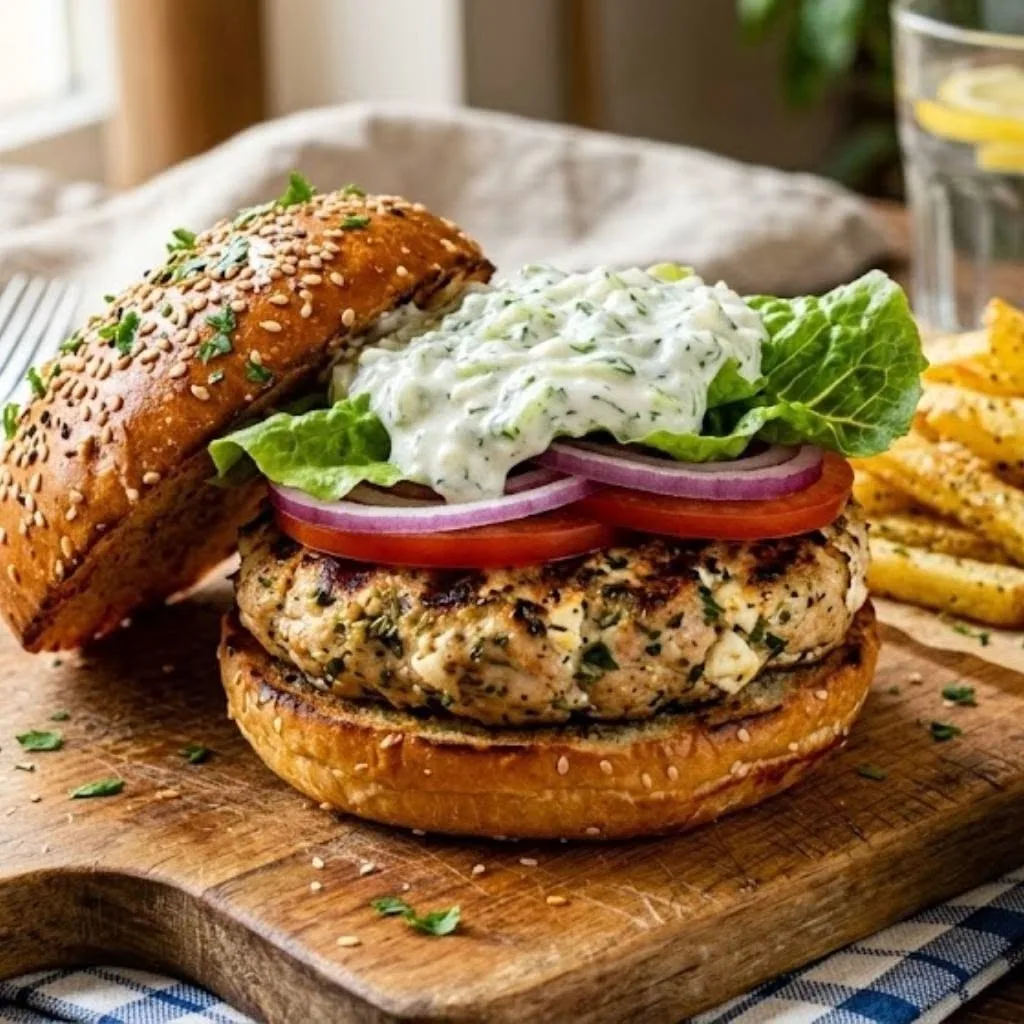 Greek Chicken Burgers with Tzatziki Recipe 1 Greek Chicken Burgers with Tzatziki