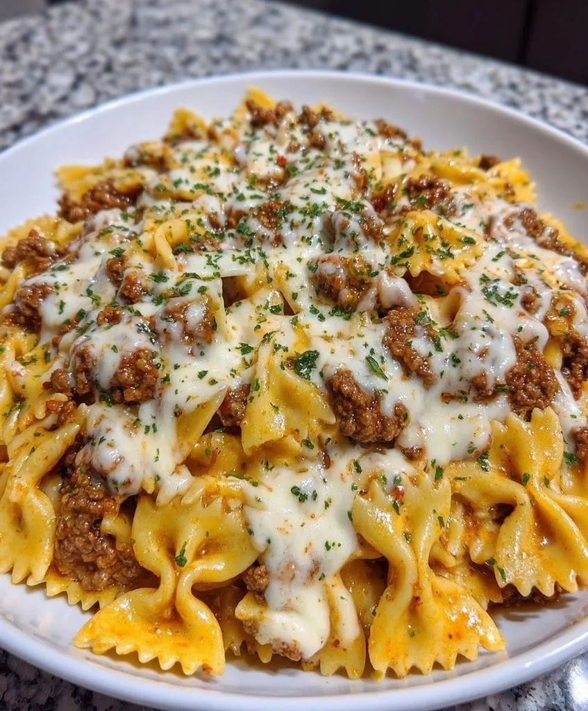 Creamy Parmesan Garlic Beef Bowtie Pasta Recipe 1 Creamy Parmesan Garlic Beef Bowtie Pasta