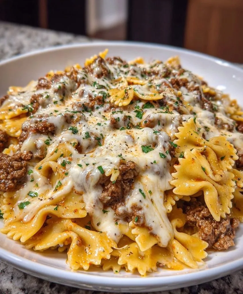 Creamy Parmesan Garlic Beef Bowtie Pasta Recipe 2 Creamy Parmesan Garlic Beef Bowtie Pasta