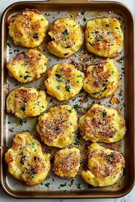 Crispy Garlic Parmesan Smashed Potatoes