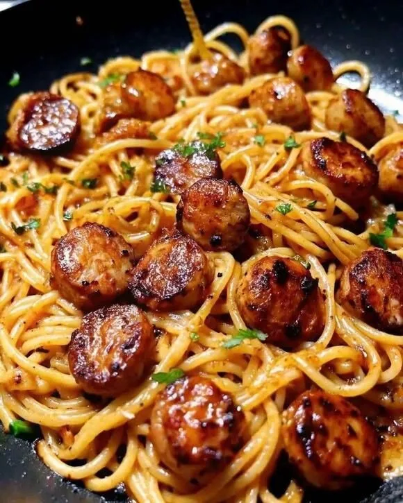 Sticky Honey Garlic Sausage Pasta Skillet Recipe 1 Sticky Honey Garlic Sausage Pasta Skillet