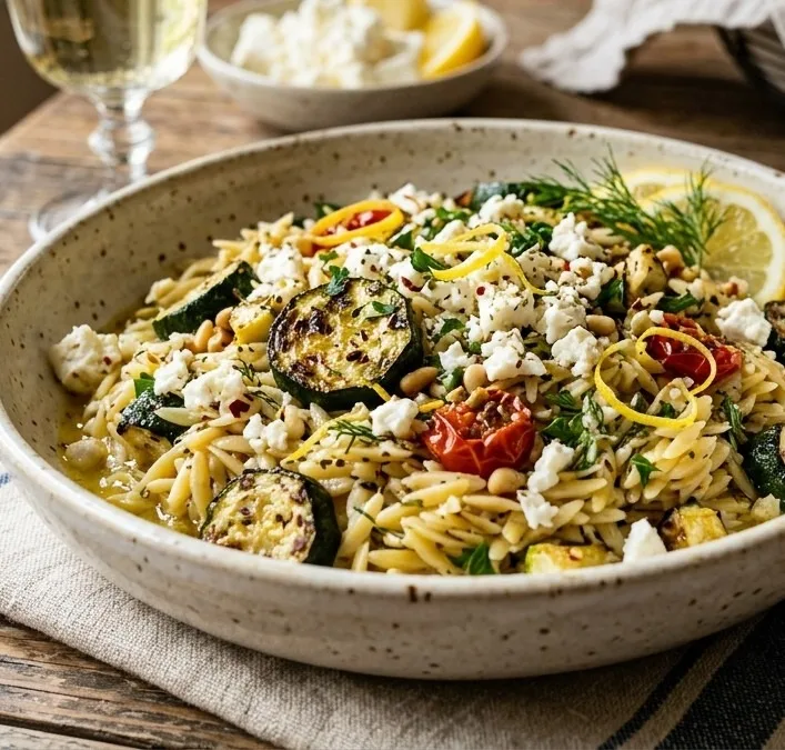 Greek Lemon Orzo with Roasted Zucchini