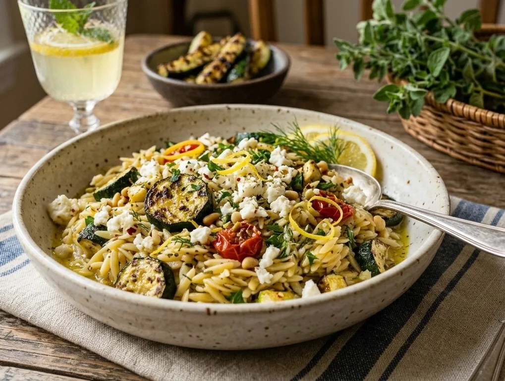 Greek Lemon Orzo with Roasted Zucchini