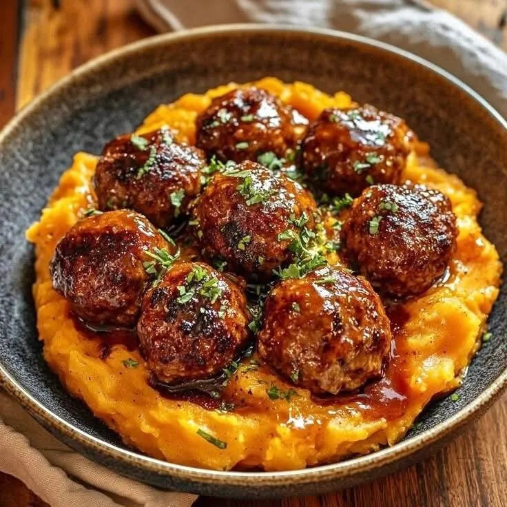 Pork Meatballs with Sweet Potato Mash