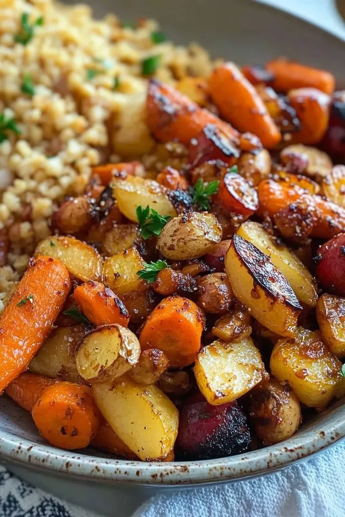 Maple Dijon Roasted Carrots and Apples