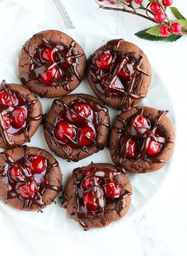 Chocolate Cherry Thumbprint Cookies Recipe 2 Chocolate Cherry Thumbprint Cookies