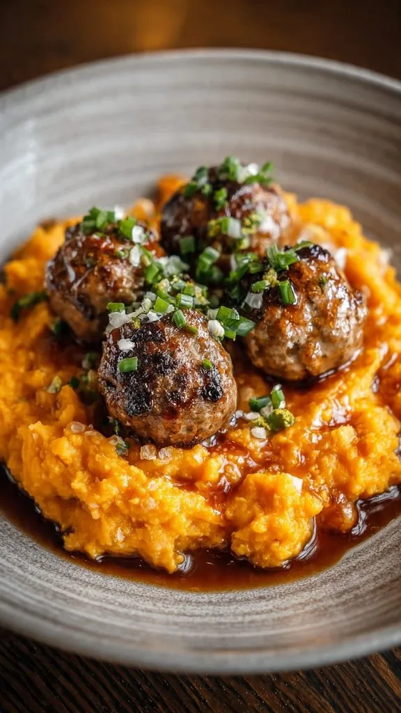 Pork Meatballs with Sweet Potato Mash